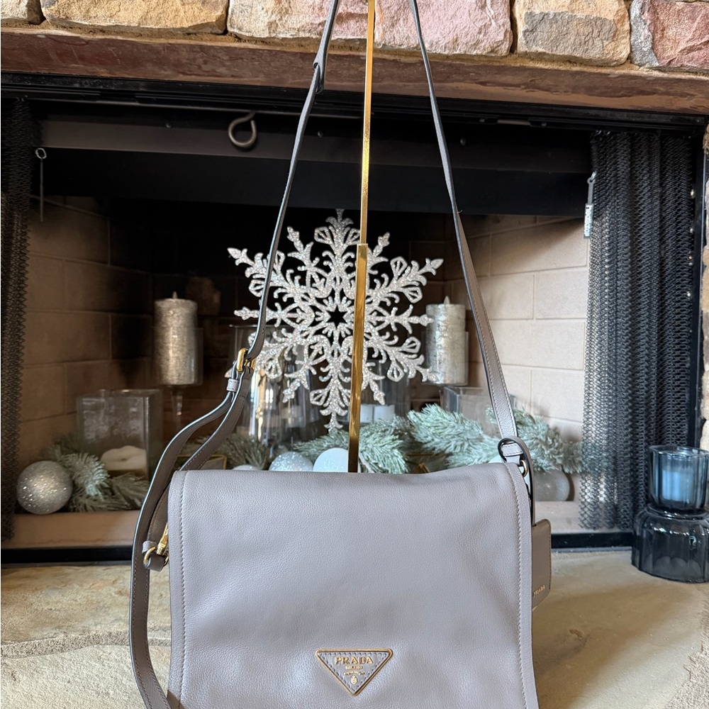 Prada Gray Leather Crossbody Bag